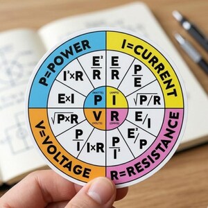 Ohm’s Law Wheel Sticker, Electrical Engineering Study Guide Vinyl Decal, Physics Formula Cheat Sheet, Waterproof Laptop Sticker