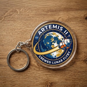 2D Flat Acrylic Space Mission Keychain, Artemis II Crewed Lunar Flyby Keyring, Moon Orbit Rocket Bag Charm, Astronomy Gift