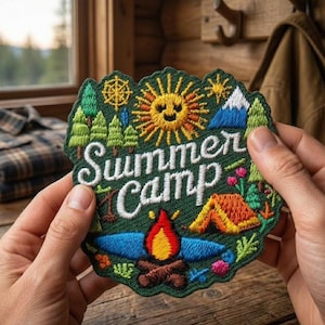 Summer Camp Embroidered Patch, Camping Adventure Patch, Tent Campfire Outdoor Patch, Nature Patch, Hiking Wilderness Patch