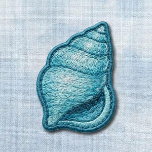Blue Seashell Embroidered Patch, Coastal Iron On Patch, Beach Shell Applique, Ocean Summer Patch for Jacket Backpack Tote Bag
