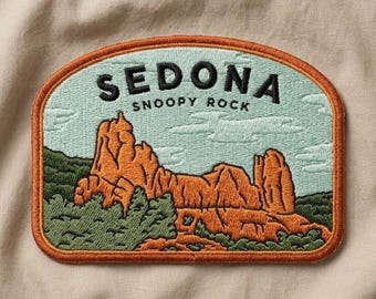 Écusson Sedona Snoopy Rock, écusson brodé Arizona Red Rock, écusson paysage désertique, écusson voyage du sud-ouest, veste sac à dos écusson nature