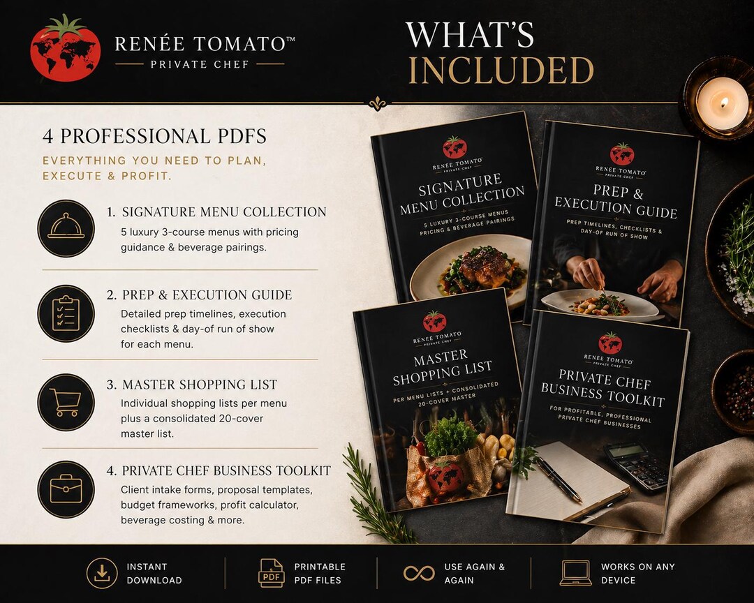 Private Chef Business System – Menus, Budgets, Client Intake (digital ...