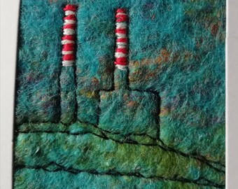 Dublin Landmark Card Poolbeg Chimneys Card Missing You Card Greetings from Home Card Textile Art Card