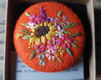 Large Hand Embroidered Recycled Felt Brooch