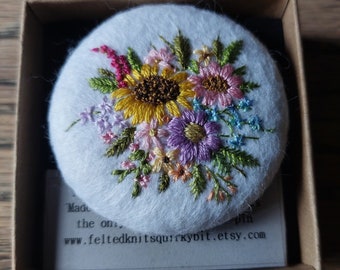 Large Hand Embroidered Recycled Felt Brooch