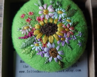 Large Hand Embroidered Recycled Felt Brooch