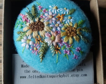 Large Hand Embroidered Recycled Felt Brooch