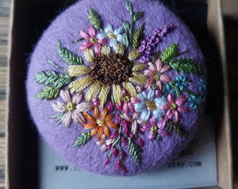 Large Hand Embroidered Recycled Felt Brooch