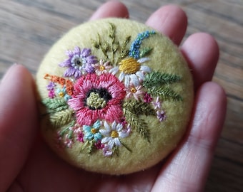 Large Hand Embroidered Recycled Felt Brooch