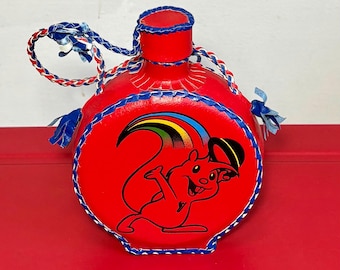 Vintage 1987 Summer Universiade Zagreb Ćuturica – Leather Wrapped Souvenir Flask with Zagi Mascot