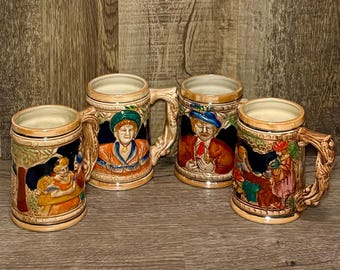 ヴィンテージ ドイツ風ビアジョッキ（4個セット）ミッドセンチュリー ジャパン ラスターウェア