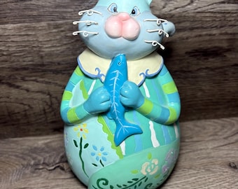 Figurine vintage fantaisiste de chat en céramique