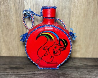 Vintage 1987 Summer Universiade Zagreb Ćuturica – Leather Wrapped Souvenir Flask with Zagi Mascot