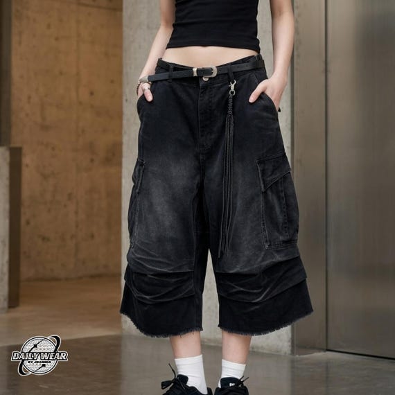 Pleated Denim Jorts | Vintage Wide Leg Shorts | Daily Wear | Retro Y2K Streetwear