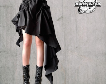 Black Ruffle Mini Skirt | Irregular Hem High Waist | Gothic Streetwear Y2K Style
