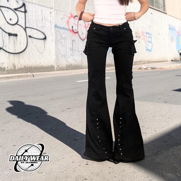 Low Rise Flare Pants | Gothic Dark Academia Trousers | Casual Street Outfit | Y2K Harajuku Aesthetic