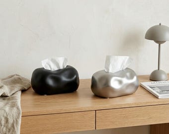 Funda para caja de pañuelos de cerámica orgánica moderna / Servilletero escultural ondulado / Decoración minimalista de alta gama para el hogar / Dispensador de papel abstracto de lujo