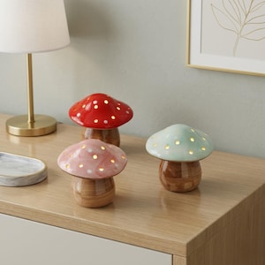 Ceramic Mushroom Night Light: Handmade LED Bedside Lamp, Cozy Bedroom Decor, Aesthetic Mushroom Lamp, Cute Room Decor, Gift for Her, 11cm