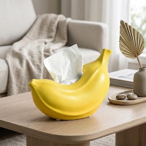 Whimsical Banana Shape Ceramic Tissue Box Holder – Fun Paper Dispenser & Decorative Napkin Box Cover for Kitchen, Desk, and Home Decor