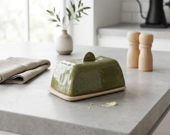 Gesprenkelte Keramik Butterdose mit Deckel | Moderne minimalistische bedeckte Butterdose | Rustikale Bauernhaus Küchentheke Dekor