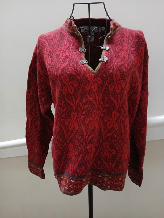 Nomadic Traders Red Patterned Vintage Knit Top | … - image 2