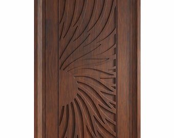 Solid Teak Wood Carved Door | CNC Wave Panel, Traditional Entryway Home Decor