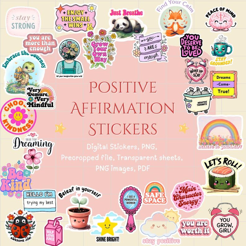 Cute Affirmation Digital Stickers | Self Love Stickers | Instant ...
