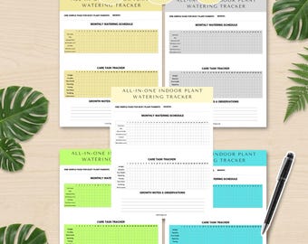 Printable Plant Watering Tracker, Indoor Plant Care Task Sheet, 5 Colors Garden Planner Insert, A4 A5 US Letter Size PDF, Digital Download