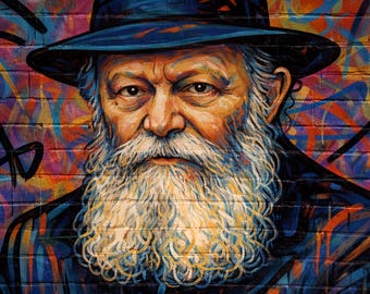 Lubavitcher Rebbe Graffiti Art Print, Jewish Wall Art, Chabad Rebbe Portrait, Modern Judaica Digital Download