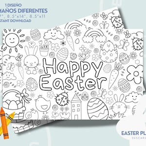 Printable Easter Placemat Coloring Page | Happy Easter Activity Sheet for Kids | Instant Download | 3 Sizes Included | Coloring tablecloth