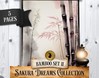 Sakura Dreams Watercolor Paper Pack, Japanese Zen Art Print Junk Journal Pages (Digital Download)