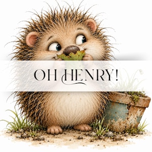 33 Whimsical Hedgehog Clipart – Funny Woodland Animals & Patched Garden Treasures Watercolor Illustrations (Digital Download)