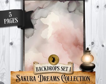 Sakura Dreams Watercolor Backdrops – Japanese Junk Journal Paper Pack (Digital Download)