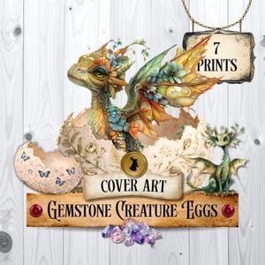 Pagine per diario creativo "Uova di creature gemme" - Stampe con copertina fantasy a tema drago mitologico (download digitale)