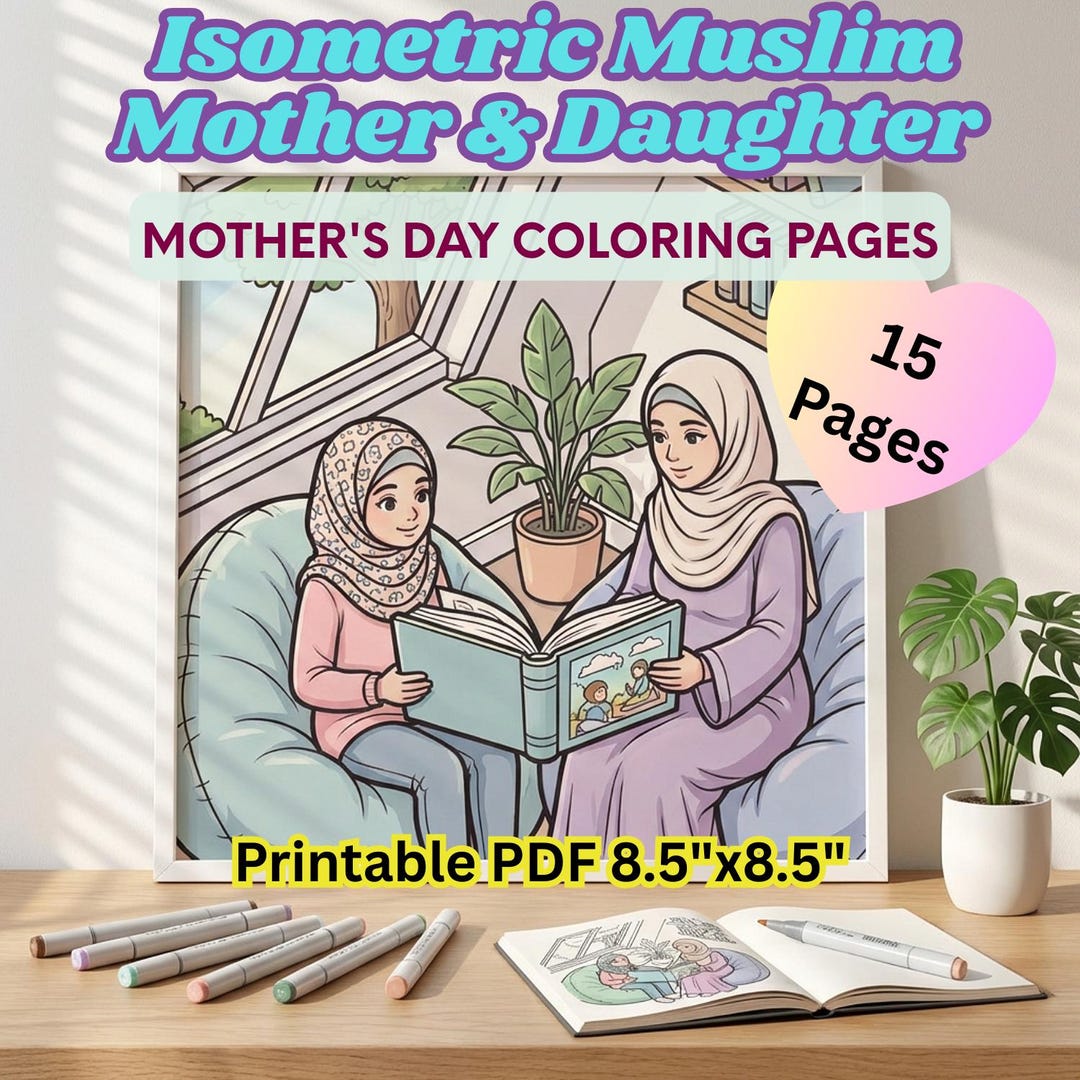 Isometric Muslim Mother Daughter Coloring Pages, Printable Activity ...
