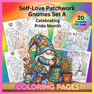 Patchwork Gnomes Coloring Pages | Pride Month Affirmations, Self-Love (Digital Download)