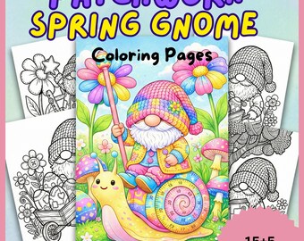 Spring Gnome Coloring Pages and Activity | Patchwork Sewing Theme ...