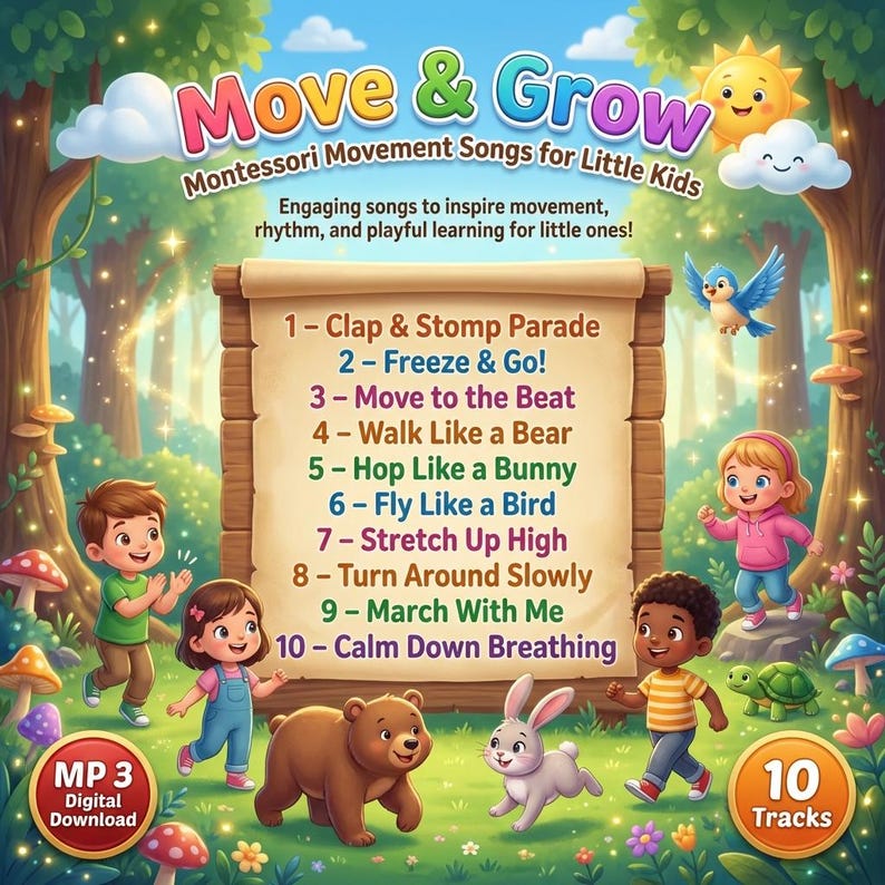 Montessori Movement Songs for Kids | Toddler Gross Motor Activity (MP3 Download) image 3