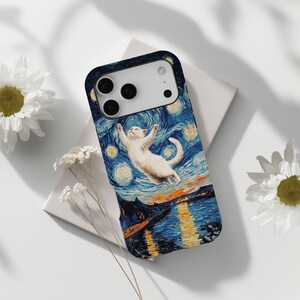 Cover per telefono con gatto di Van Gogh, divertente cover estetica con gattino, regalo artistico kawaii, cover per iPhone con dipinto di Vincent, resistente per iPhone 17 e Samsung S26