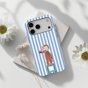 Funny Monkey and Stripes Phone Case, Cute Monkey Design Phone Cases, Animal Collage Protective Cover, iPhone 17 16 15 14 13 12, Samsung S25