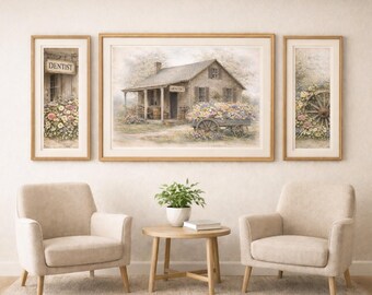 Rustic Dentist Office Art Tri-Set – Watercolor Illustrated Professional Wall Decor (Digital Download)