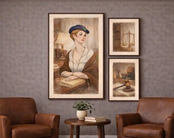 Law Office Art Tri-Set – Watercolor Illustrated Professional Wall Decor (Digital Download)