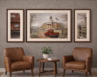 Decoración de pared con diseño de camión en acuarela (juego de tres) para despachos de abogados (descarga digital)