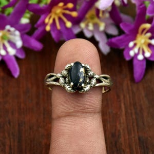 Anillo de cobre negro y turquesa, rama de árbol de plata esterlina, anillo inspirado en la naturaleza, joyería bohemia,