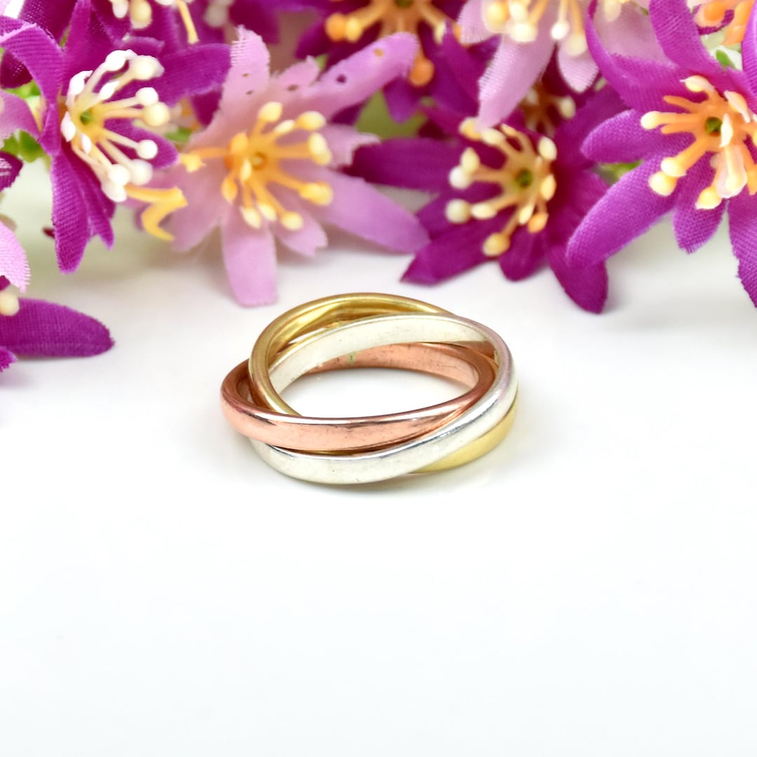 Three Part Rings Buy Tri-color Rolling Ring: Interlocking 3mm Wide Bands Mixed Metal ...