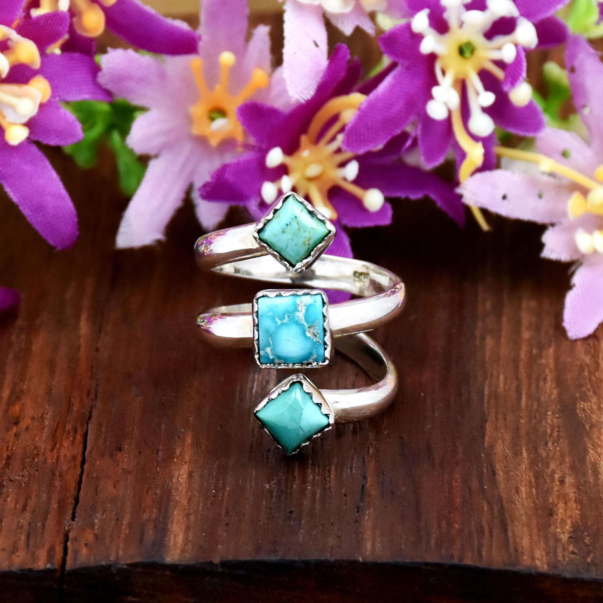 Buy Blue Mohave Turquoise Ring: Sterling Silver Square Gemstone Ring ...
