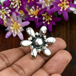 Wild Horse Turquoise Cluster Ring: Sterling Silver Multi Gemstone Statement Ring, Boho Southwestern Jewelry