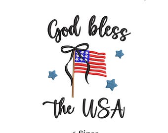 Gud välsigne USA:s broderidesign | 4 juli patriotisk maskinbroderifil