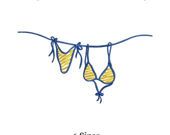 Randig baddräktsbroderidesign | Mönster för kustnära sommarbikini (6 storlekar)