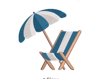 Broderidesign för sommarstrandstol | Maskinbroderifil för preppy paraply